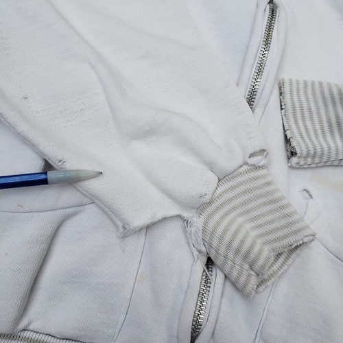 Vintage 50s Full Zip Cardigan Pocket Cotton Sweatshirt Striped Ribbing - Medium - Picture 3 of 16