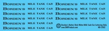 N Scale - Borden Butter Dish Milk Car Black Lettering Only Decals