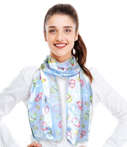 CBC CROWN Religion Easter Bunny Pattern Silk Feeling Lightweight Fashion Scarf - Picture 5 of 12