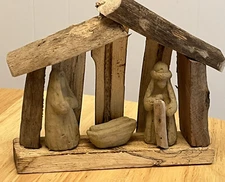 Vintage Hand Carved Wood Nativity Set Jesus Mary Joseph Holy Christmas Rare Oliv