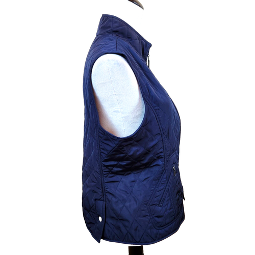 Talbots Womens Long Quilted Vest Medium Petite Navy Blue Full Zip Front Pockets - Picture 4 of 14
