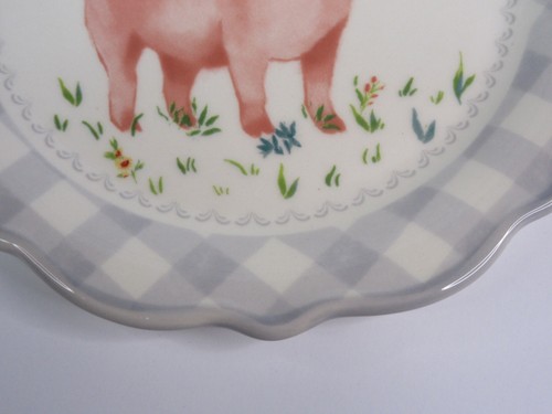 Pioneer Woman Appetizer Plate Gray Gingham Pig Ceramic Dessert Dish Stoneware 7" - Picture 3 of 7