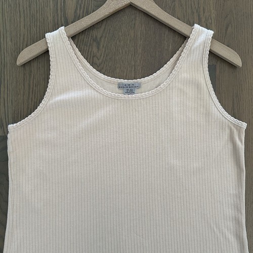 Vintage AKA Eddie Bauer Pointelle gerippt ärmellos gestrickt Baumwolle Tank cremefarben groß - Bild 2 von 7