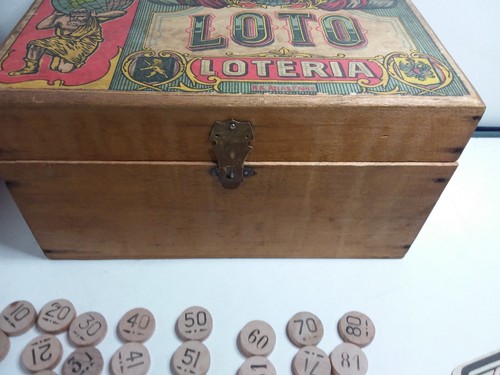 JEU TRÈS ANCIEN LOTO M.K ATLAS PARIS LOTERIA COMPLET BOITE EN BOIS mat - Imagen 11 de 12