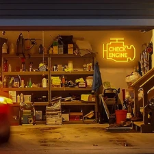 Check Engine Neon Signs Garage Decor LED Light Motor Car Repair Shop Custom Man