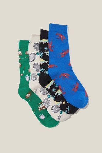 NEW COTTON ON NOVELTY 4 PACK SOCKS - GIFT BOX - GOLF, TENNIS, CRABS, PALM - Picture 2 of 2