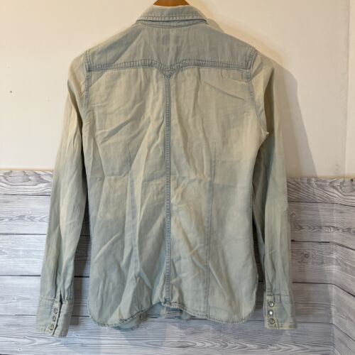 REPLAY Women’s Denim Shirt Western Snap Blue Distressed Cotton Size Small - Picture 6 of 15