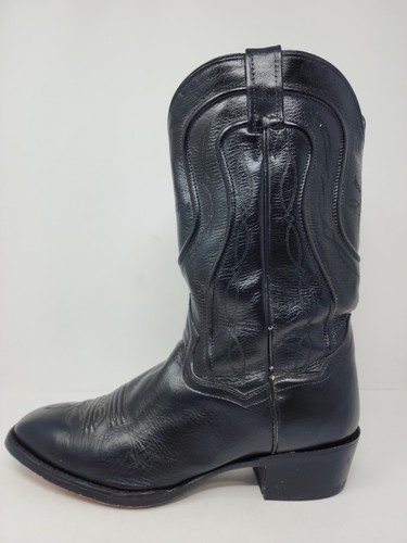 Dan Post Mens 9 Black Leather Classic Cowboy Western Boots 21251 Stitching - Picture 8 of 12