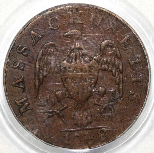 1788 1/2c Massachusetts Colonial Half Cent PCGS AU 50 - Picture 2 of 5
