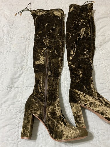 Liliana Kenzy Faux Velvet Pointy Toe Over Knee Thigh High Go Go Boots 8 1/2 - Picture 2 of 13