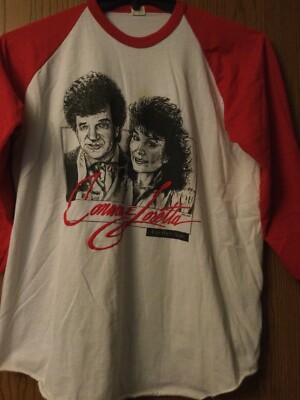 Conway Twitty  & Loretta Lynn-  Together Again  -White With Red 3/4 Sleeves - XL