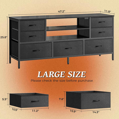 Dresser for Bedroom with Power Outlets and LED Lights, 7 Drawers TV Stand Dresse - Picture 7 of 9