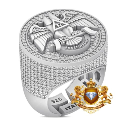 4.55 Ctw. Moissanite 32nd Degree Scottish Rite Freemasonry Masonic Ring Band Big - Picture 12 of 14