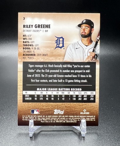 2023 Topps Stadium Club RILEY GREENE RC ROOKIE #3 Detroit Tigers - Picture 2 of 2