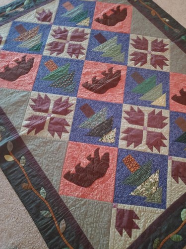 Bear Paws Quilt Handmade Pieced Machine Quilted 63×80 Camp Bear Trees Leaf(#B183 - Picture 16 of 20