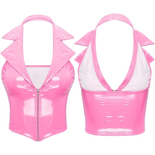 Womens Crop Tops Glossy Waistcoat Halter Vest Notch Streetwear Patent Leather - 第 27/38 張圖片