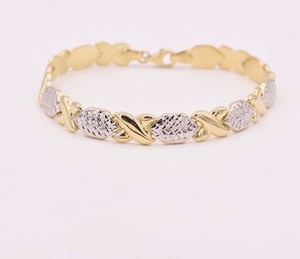 7-25-034-Diamond-Cut-Hugs-and-Kisses-Stampato-Bracelet-Real-10K-Yellow-White-Gold