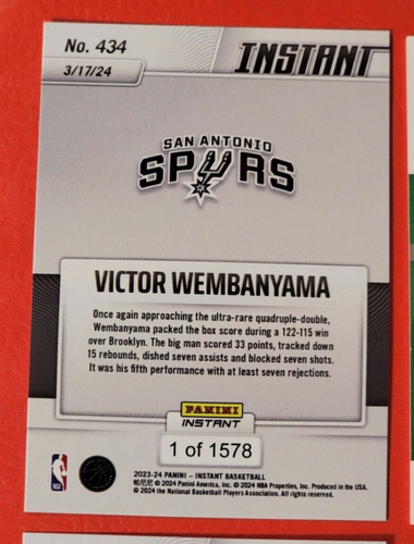 MAGLIA ROOKIE CARD VICTOR WEMBANYAMA #d TIM DUNCAN GINOBILI PARKER GERVIN SPURS - Foto 9 di 14