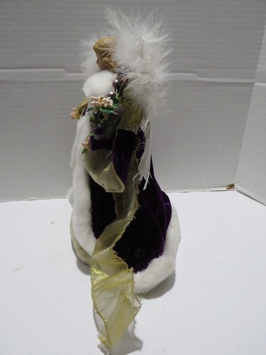 BEAUTIFUL TREETOPPER/FREE STANDING ANGEL RED/GOLD DRESS, FEATHER WINGS 12" - Picture 7 of 8