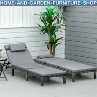 2 Piece Rattan Sun Loungers Set with Cushions Sunbeds Adjustable 5 Level Recline