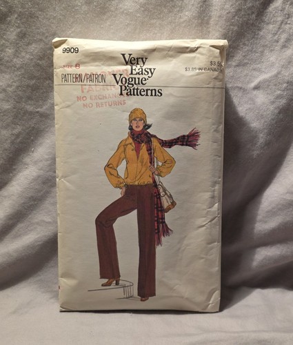 Very Easy Vogue Cut Pattern #9909 Vintage Misses Top Pants Size 8 - Picture 1 of 3