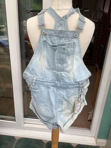 new tags slight mark denim & co primark uk 10 distressed short dungarees