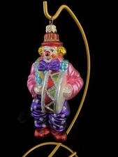 Soffieria De Carlini Clown Glass Christmas Ornament Drum Glitter 6” Italy
