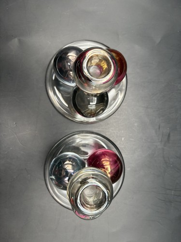 Westmoreland Mid Century Modern Rubin Flash Glas Kugel Sockel Kerzenständer Paar - Bild 2 von 9