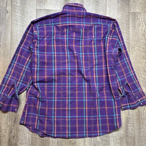 Vtg Panhandle Slim Shirt Mens 17.5 35 Purple Teal Western Pearl Snap Ranch Town - Picture 6 of 6