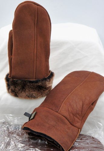 ECHTES ECHTES LAMMFELL SHEARLING LEDER FÄUSTLINGE UNISEX, GEALTERT COGNAC BRAUN S-2XL - Bild 9 von 12