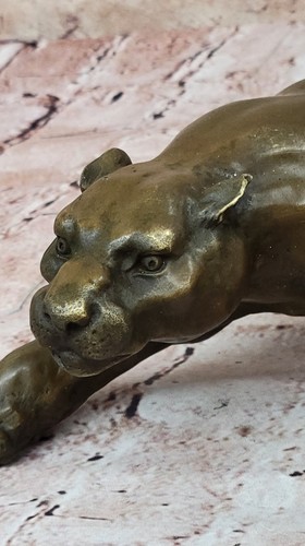 SIGNED BARYE LARGE SLEEK COUGAR LUCKY BRONZE SCULPTURE HOME DECOR FIGURINE DECO - Picture 8 of 10