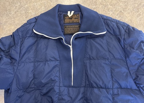 Vintage Eddie Bauer Gänsedaunen Pullover gefütterte Jacke 1/4 Reißverschluss 70er blau L hergestellt in den USA - Bild 5 von 11