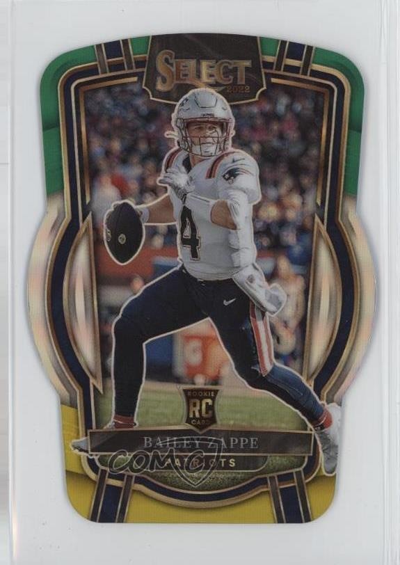 2022 Select Club Level Green & Yellow Prizm Die-Cut Bailey Zappe #231 Rookie RC