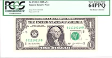 2003A $1 FRN PCGS Very Choice New 64PPQ Fancy TRUE 0/1 BINARY Serial #E01110110B