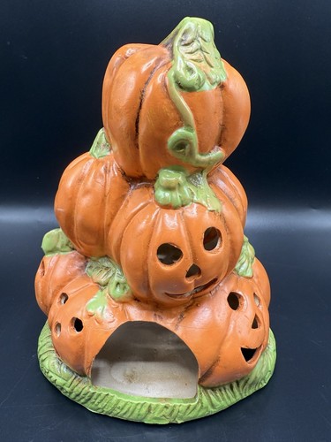 Vintage Halloween Stacked Jack O Lantern Pumpkin Tea Light Holder - Picture 4 of 12