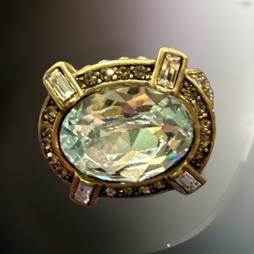 Heidi Daus Cocktail Ring Rhinestone Blue And Clear Great Vintage Style Copper