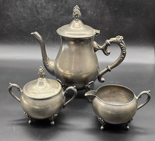Vintage 3-Piece Silver-Plated Tea Set, Tea Pot Sugar Bowl Creamer - Picture 1 of 13