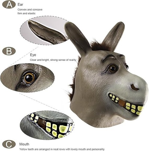 Halloween Donkey Mask Latex Full Head Funny Animal Costume for Adults Party - Picture 5 of 7
