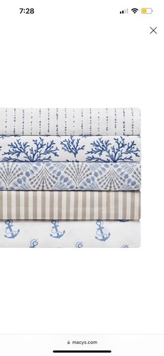Sanders Coastal Printed Microfiber 4 Pc Sheet Set Full Size In Blue Ocean Bay - Picture 3 of 3