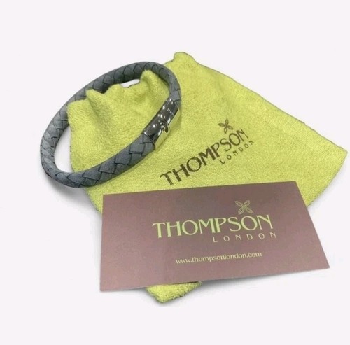 Thompson of London - Bracciale avvolgente da uomo in pelle nera/acciaio inossidabile. Prezzo consigliato £115