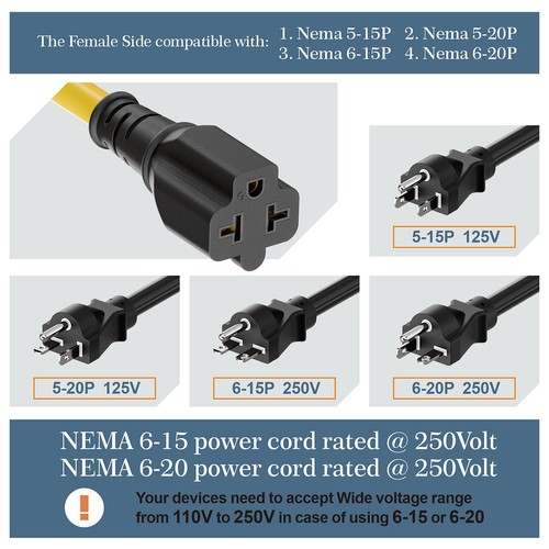 Rallonge 4 en 1 NEMA 5-15P 6FT NEMA 5-15P à 5-15R 5-20R 6-15R 6-20R Ada... - Photo 5/7