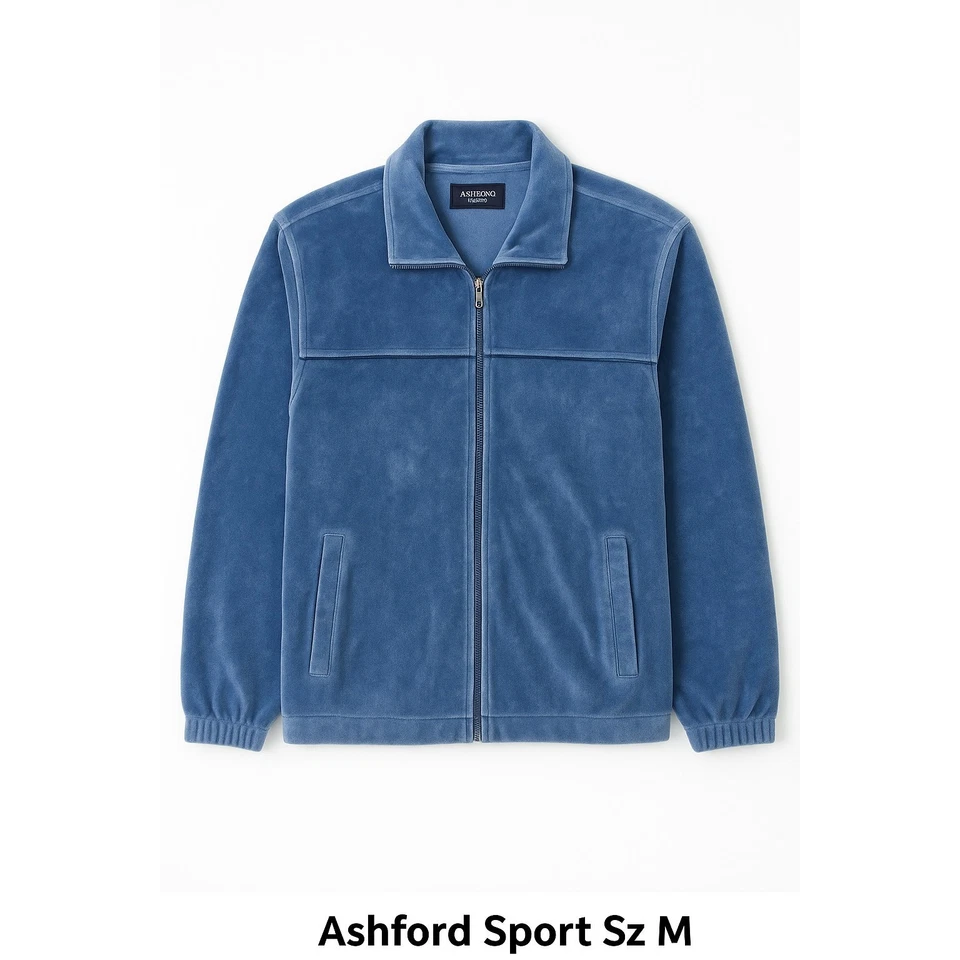 Chaqueta Ashford Sport Azul Terciopelo Cremallera Para Hombre’s M Cremallera Completa Estilo Pista Foto 3 de 4