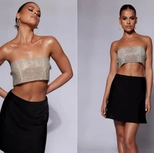 Meshki Diamante Rhinestone Sparkle Bandeau Top Silver Open Back Size L/XL