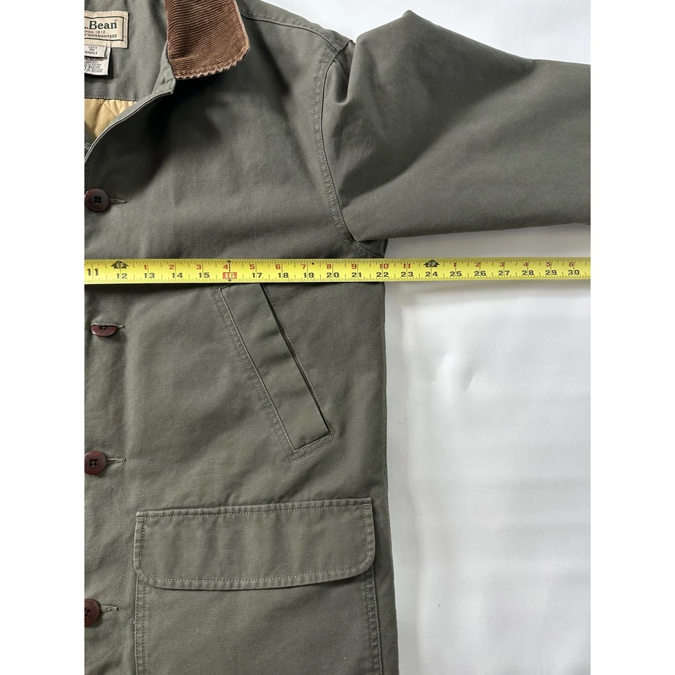 LL Bean Field Coat Mens Small Green Corduroy Collar Quilted Chore Barn Jacket - Image 3 of 4