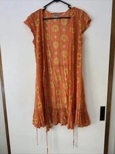 NINE LIVES BAZAAR Wrap Retro Orange Flower Mini Dress Size 8 S23
