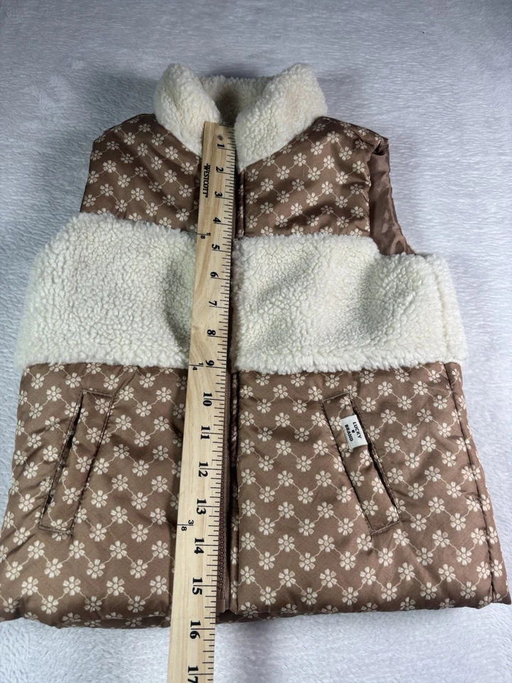 Lucky Brand девочки цветочный выстеганный шерпа жилет размер 4 теплый коричневый кремовый Colorway - Изображение 3 из 4