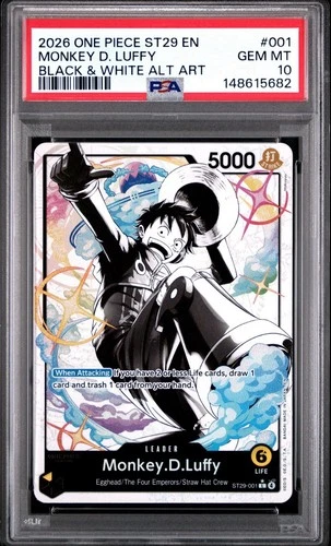 2026 ONE PIECE STARTER DECK ST29-BLACK/WHITE ALT ART #001 MONKEY D. LUFFY PSA 10