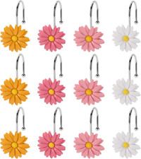 Flower Shower Curtain Hooks, 12 Pack Rustproof Stainless Steel Decorative, Bohem