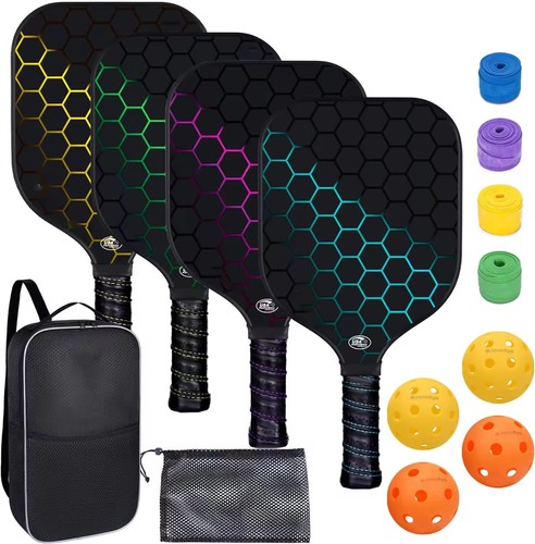 Juego completo de 4 pickleball, paletas profesionales, pelotas, bolsa de transporte, fibra de vidrio duradera - Imagen 1 de 7