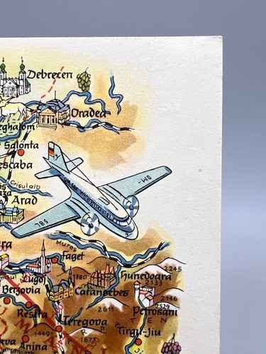 1959 Deutsche Lufthansa Litho Postcard Flying Map Budapest Sofia Flight IL-18 - Picture 7 of 8